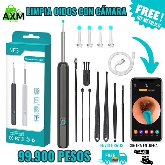 LIMPIADOR DE OÍDOS CON CÁMARA HD OBSEQUIO KIT 8 PIEZAS