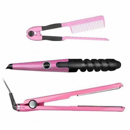 Combo Nano Titanium 3 en 1 Plancha Digital Profesional + Rizador Curl Perfect + Peine Profesional