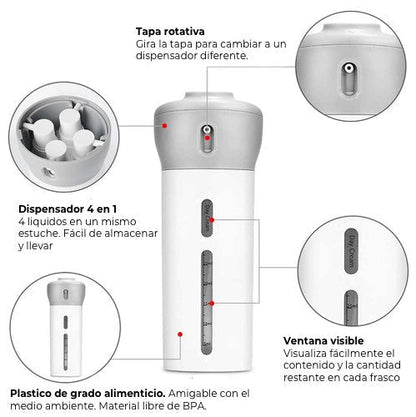ViajaFácil 4 en 1: Dispensador Compacto de Líquidos