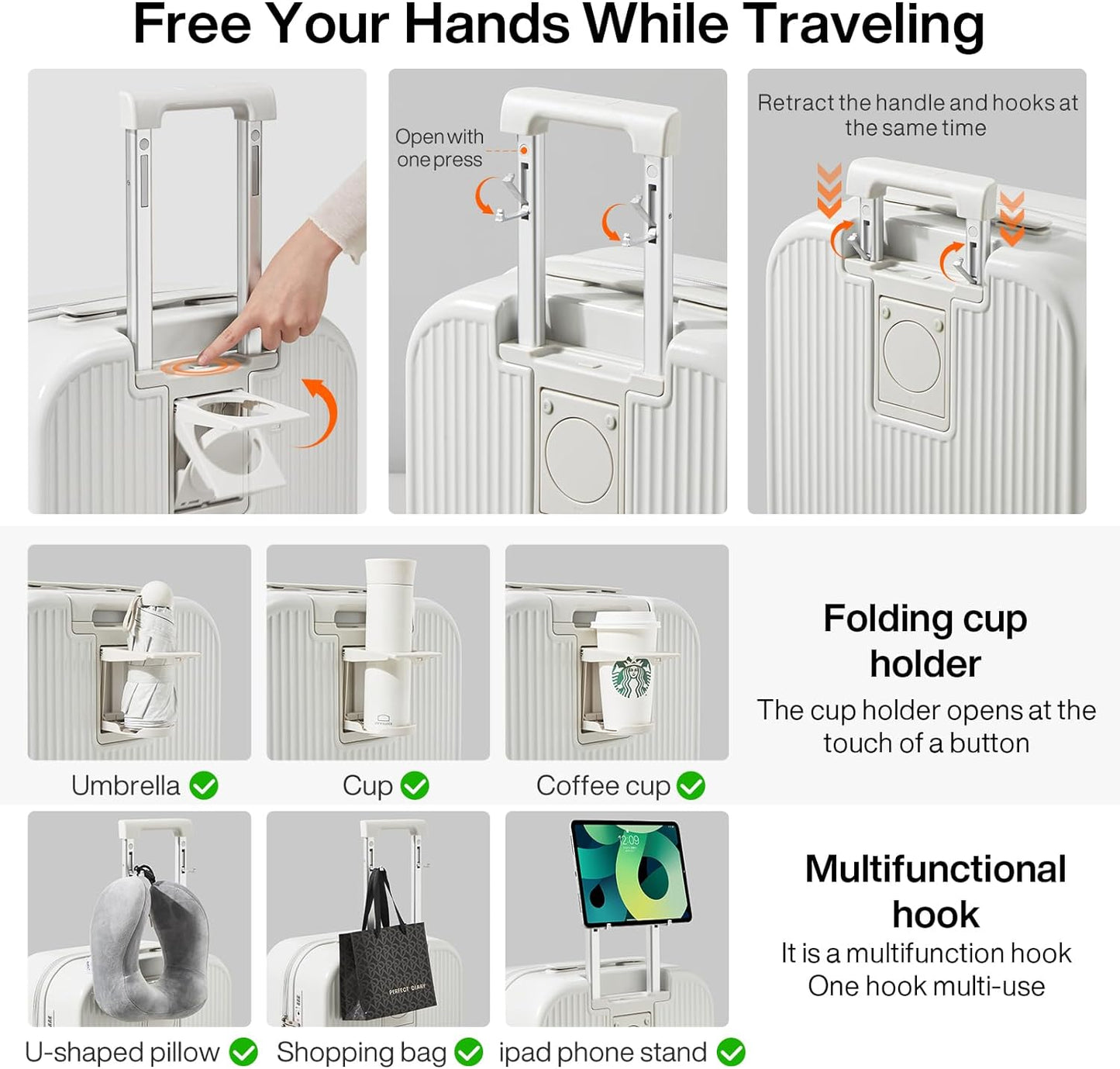 MIX MALETAS DE VIAJE CON SOPORTE CELULAR Y VASO