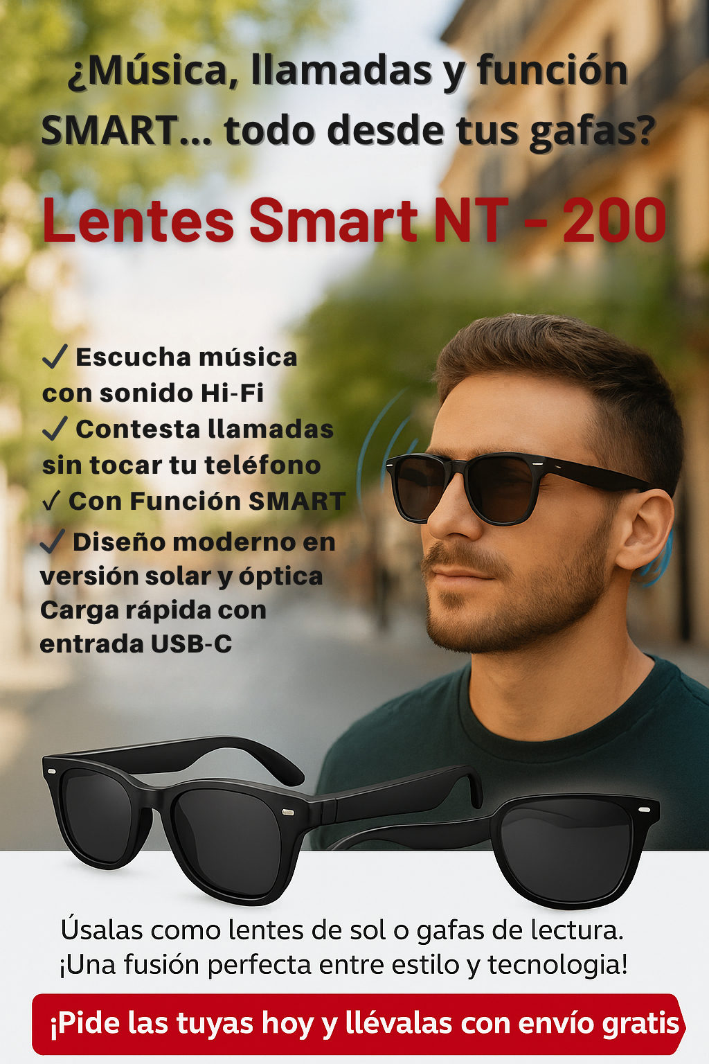 ¡OFERTA LIMITADA! APROVECHA ANTES DE QUE SE AGOTE 🔥 Lentes Smart ¡Inteligencia Tecnológica, estilo clásico!