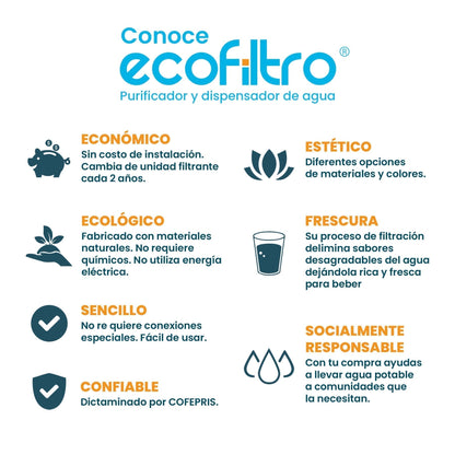 ECOFILTRO PURIFICADOR, DISPENSADOR Y FILTRO DE AGUA CERÁMICA 8LT