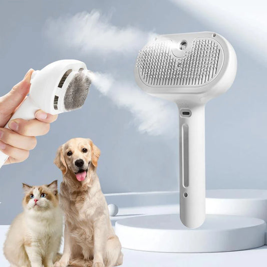 Dog Steam Comb Pet Massage Brush USB Charging Safe Round Head Soft Teeth Spray Hair Removal Comb Universal for Cats Dogs