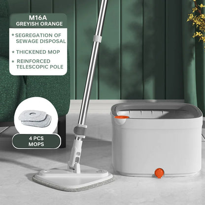 Spin Mop with Bucket Set with 4 Replaceable Mop Pads Home Cleaning Wet and Dry Mop Household 360 Flat Floor Mop and Bucket Set